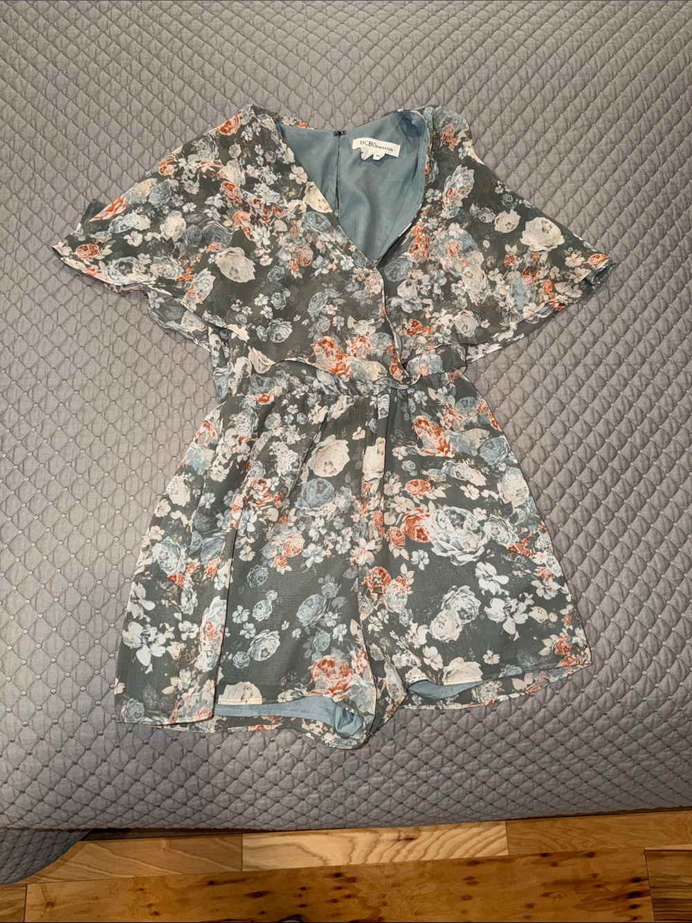 Floral Flutter-Sleeve Romper Dress - Blue Floral